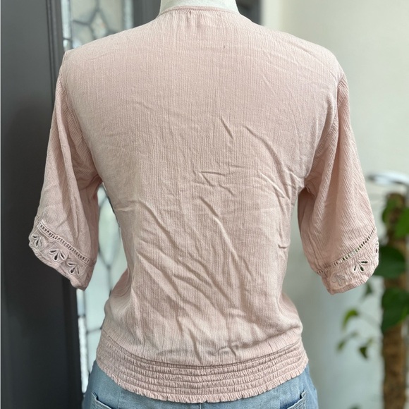 Maurice’s Blush Pink Boho Eyelet V-Neck Romantic Peasant Half Sleeve | Size S - Picture 7 of 9